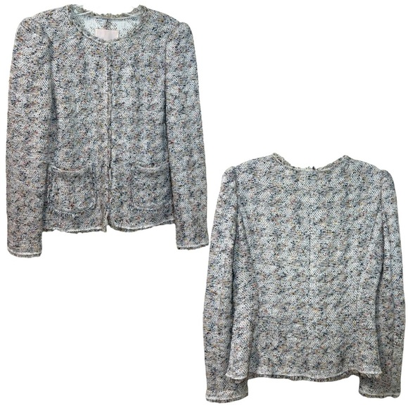 Rebecca Taylor - Women’s Tweed Fringe Jacket in Rainbow Speckle - Pink Size 2